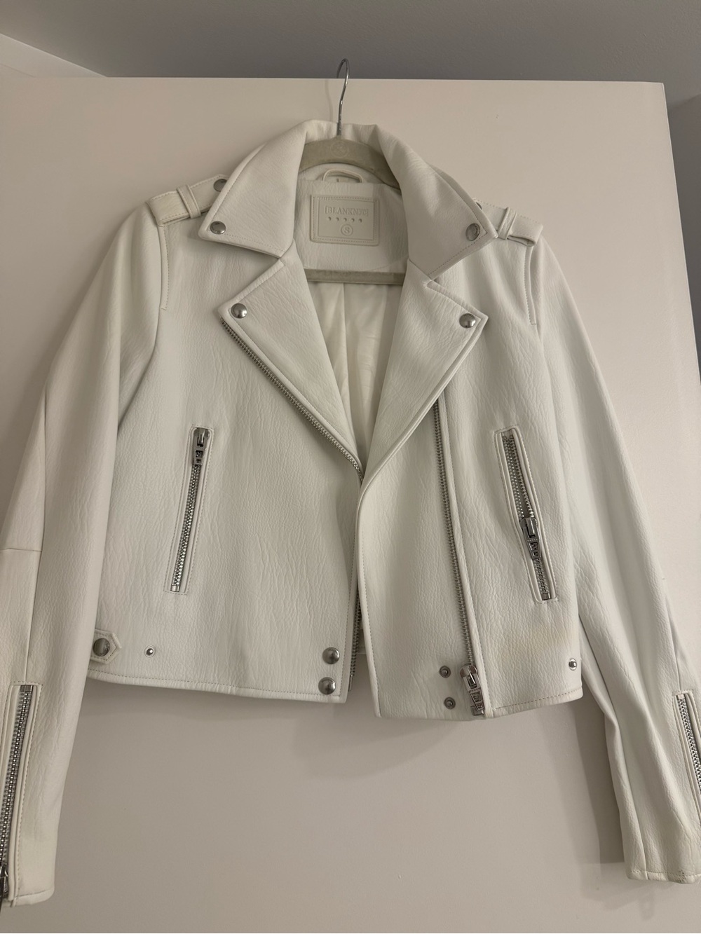 BLANKNYC White Faux Leather Moto Biker Jacket
